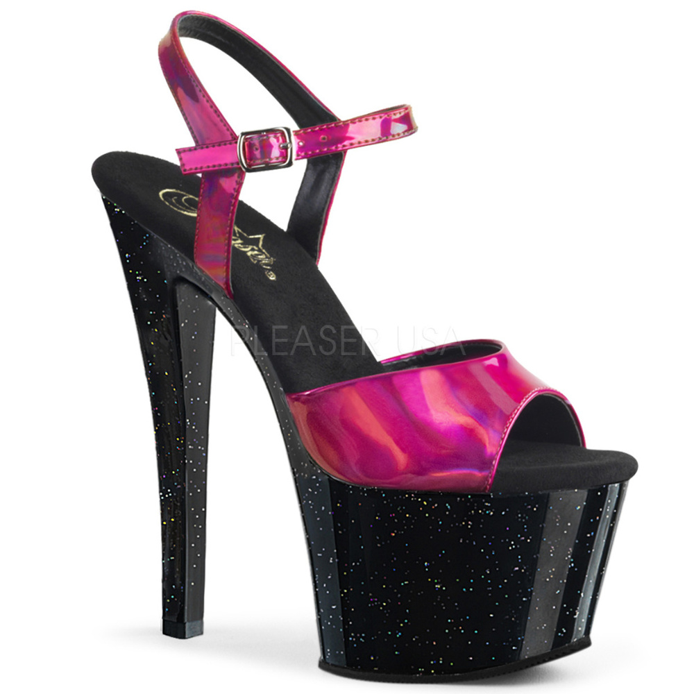 Pleaser Sky-309HG Fuchsia & Black Glitter Size 7